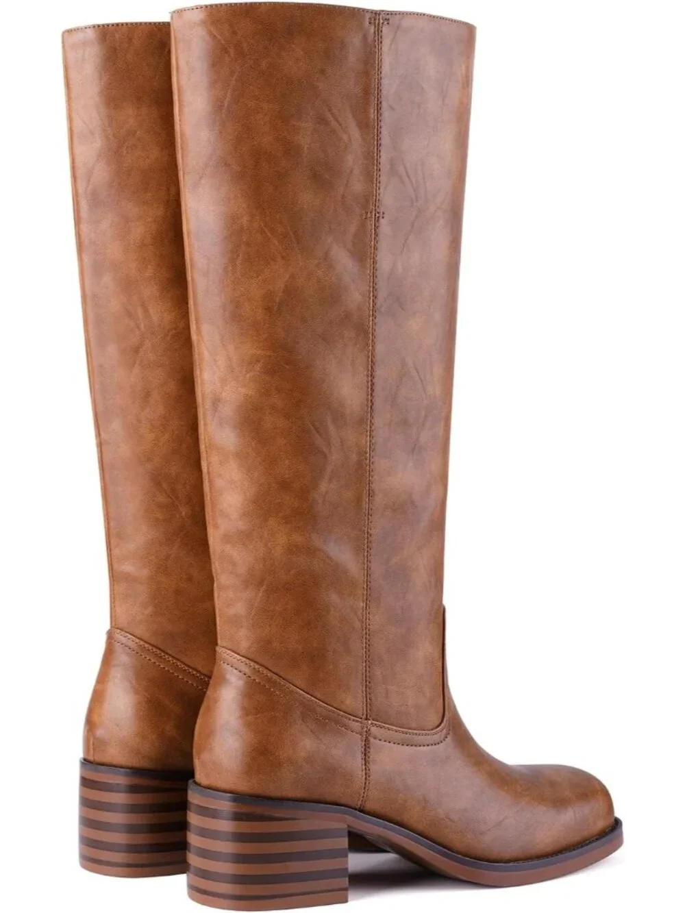 Women's Brown Chunky Block Heel Square Toe Going Out Knee High Riding Boots